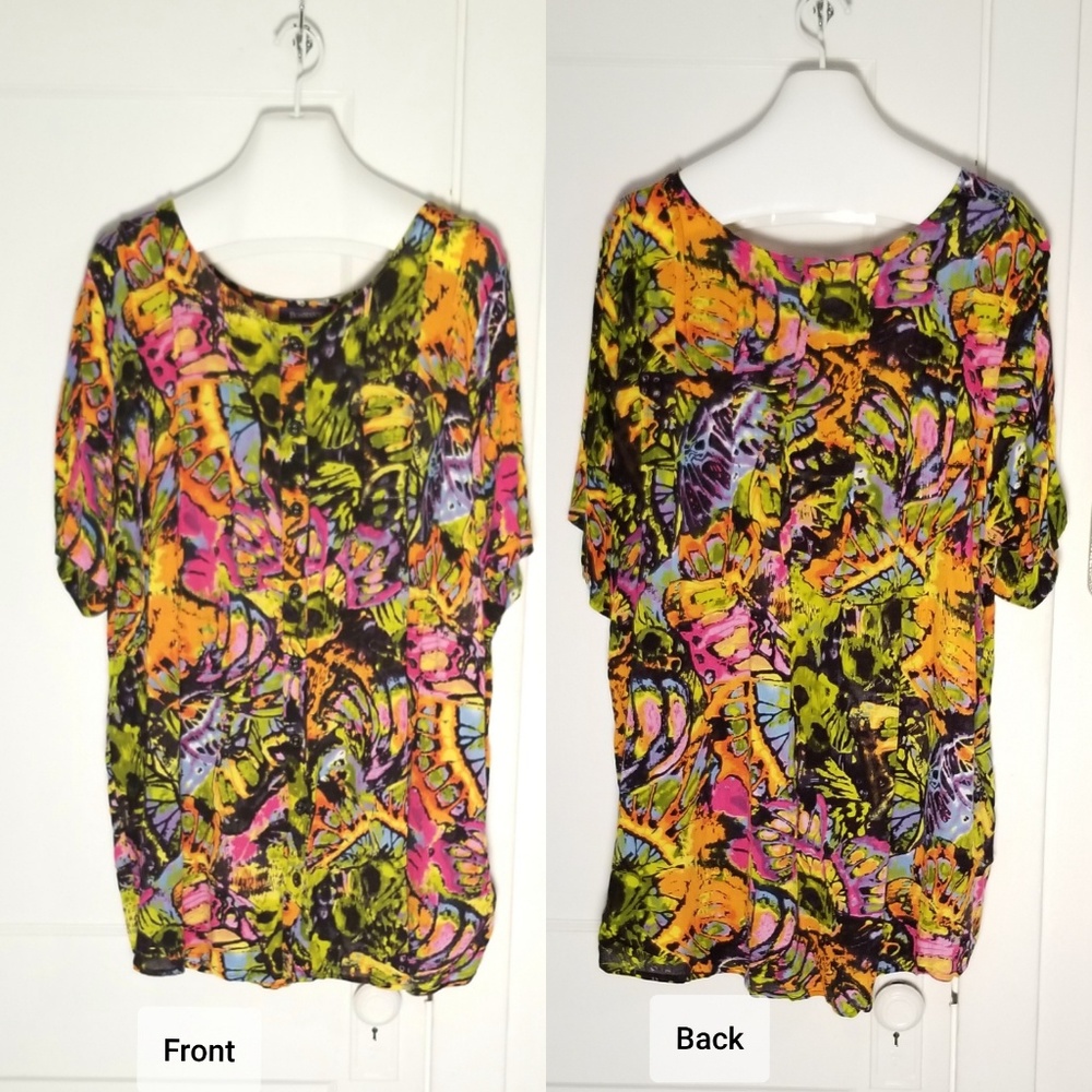 Vibrant Multi-Colored Button down Tunic Sz 28W